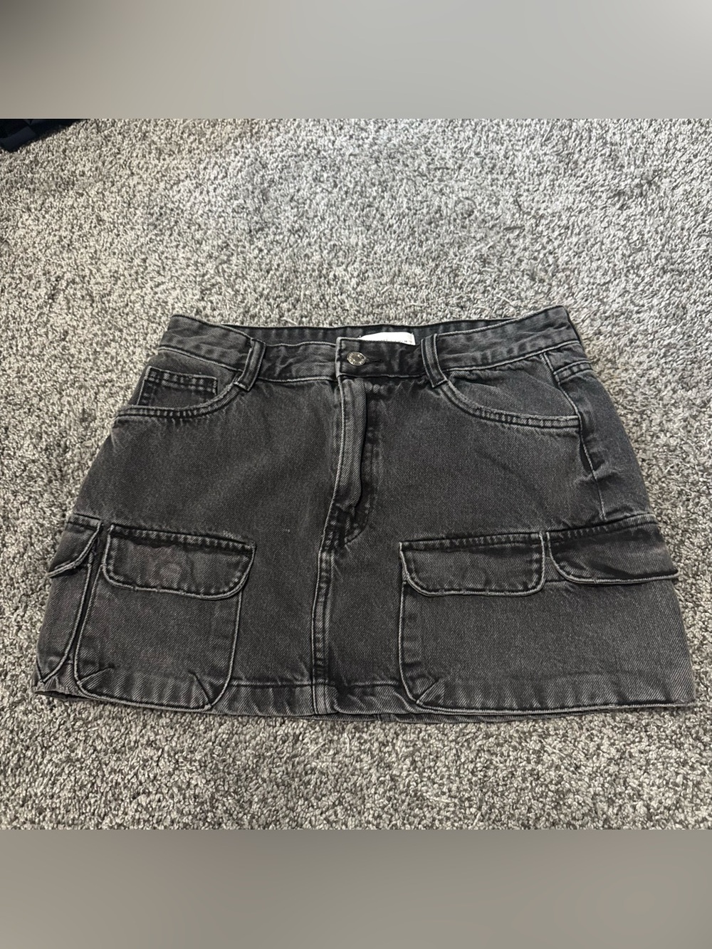Zara Black Distressed Denim Cargo Mini Skirt